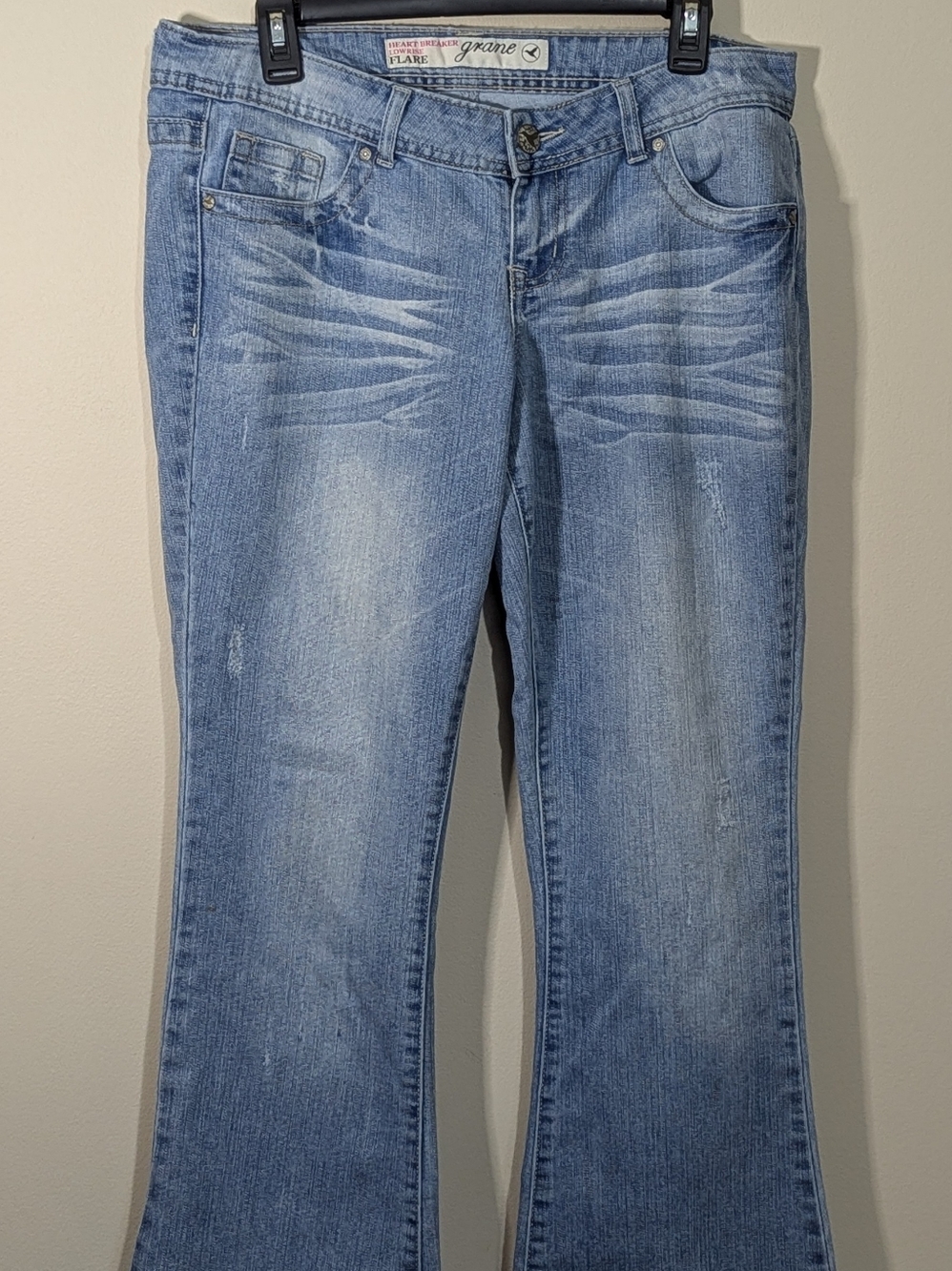 Grane Heartbreaker Low Rise Flare Jeans Womens 27/31 Light Wash Y2K Denim